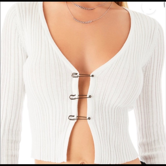 LF Safety Pin Ribbed Crop Cardigan - Picture 3 of 5